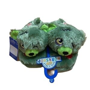 Build a Bear Zombie Bear Slippers NWT 12-13 Green Halloween Kids